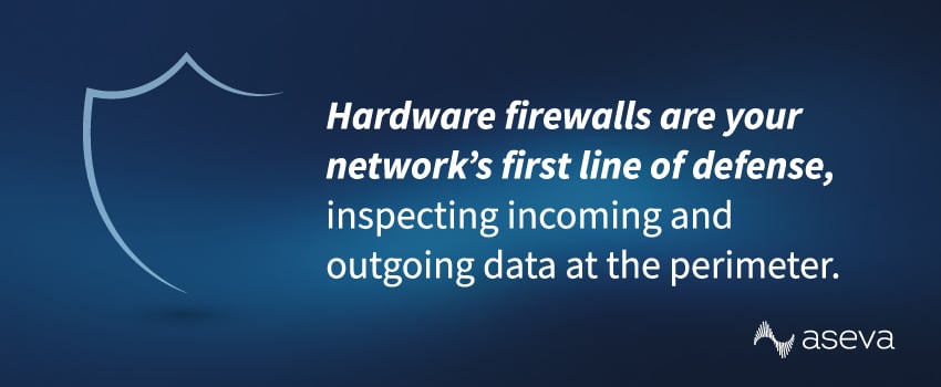 Hardware firewalls are your network’s first line of defense, inspecting incoming and outgoing data at the perimeter.
