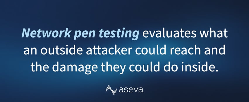 Network pen testing evaluates what an outside attacker could reach and the damage they could do inside.